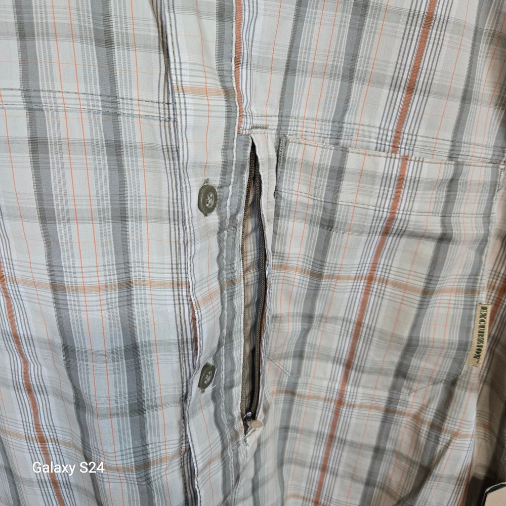 Excurzion Mens Large Short Sleeve Plaid Hiking Shirt UPF 50+ Grey Orange New - Picture 5 of 6